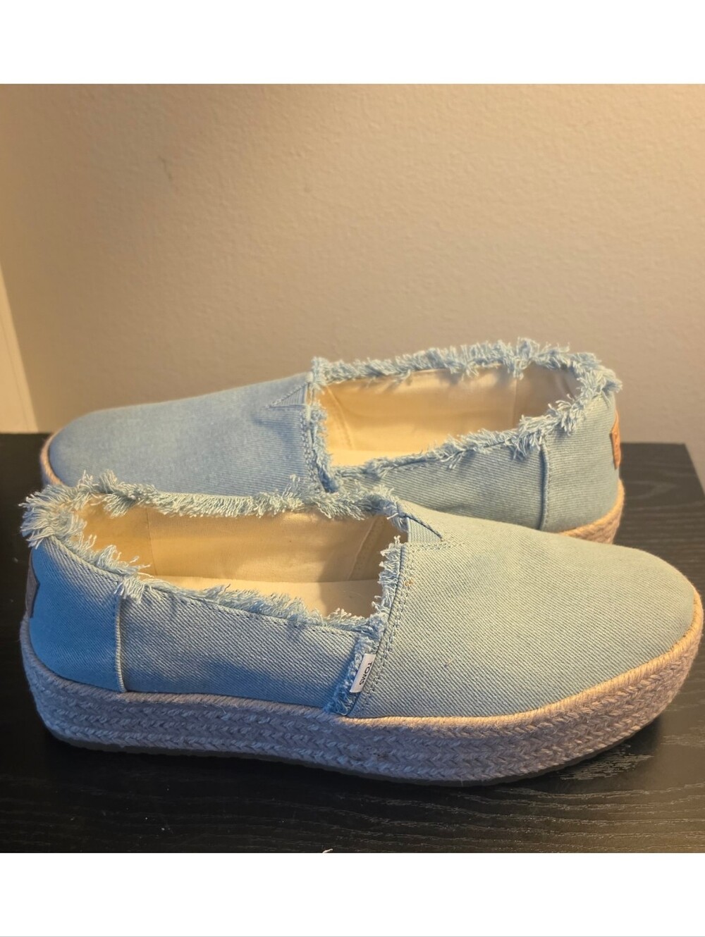 TOMS Valencia Platform Espadrille Light Wash Frayed Denim Size 8 - Picture 6 of 6